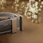 Браслет кожа «На магните» нэйчурал, бело-серый в золоте, 19.5 см - Фото 2