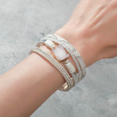 Браслет кожа «На магните» нэйчурал, белый в золоте, 19.5 см