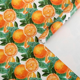 Бумага упаковочная глянцевая «Яркие мандарины», 50 х 70 см, Новый год