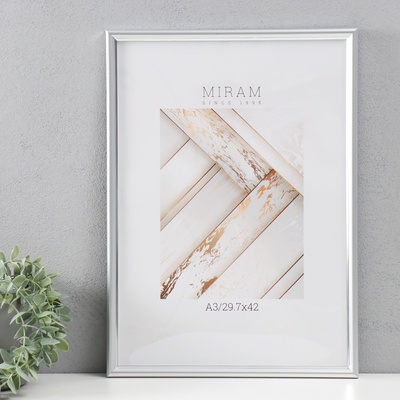 Фоторамка для фото 29.7×42 см (А3) «МИРАМ», пластик, серебро, (пластиковый экран)