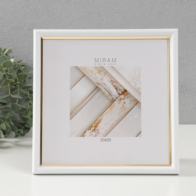 Фоторамка для фото 20×20 см «МИРАМ», пластик, белый с золотом, (пластиковый экран)