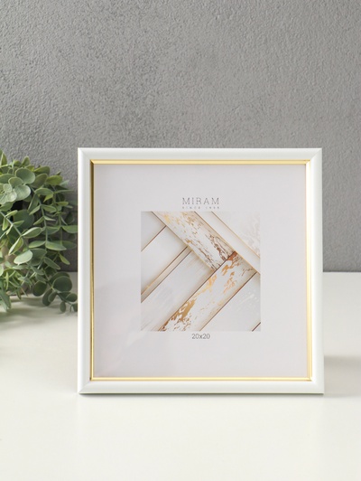 Фоторамка для фото 20×20 см «МИРАМ», пластик, белый с золотом, (пластиковый экран)