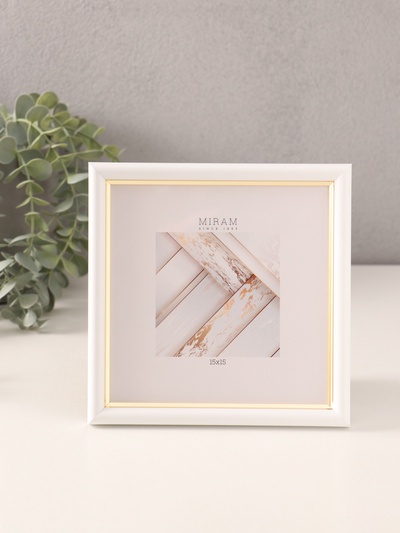 Фоторамка для фото 15×15 см «МИРАМ», пластик, белый с золотом, (пластиковый экран)