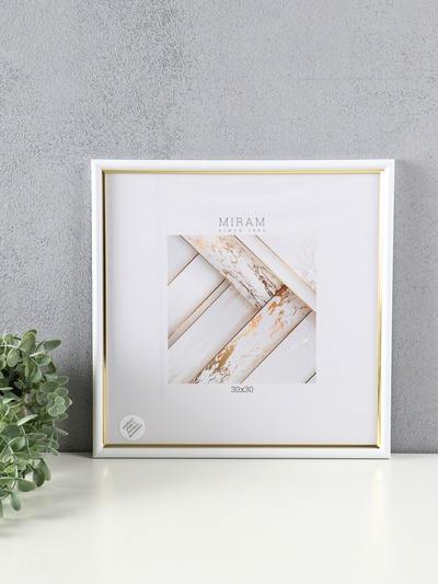 Фоторамка для фото 30×30 см «МИРАМ», пластик, белый с золотом, (пластиковый экран)
