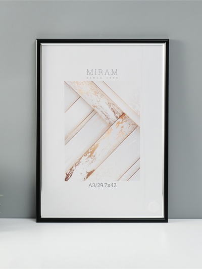 Фоторамка для фото 29.7×42 см (А3) «МИРАМ», пластик, чёрный с серебром, (пластиковый экран)