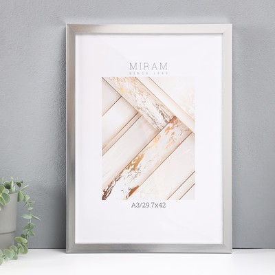 Фоторамка для фото 29.7×42 см (А3) «МИРАМ», пластик, серебро, (пластиковый экран)