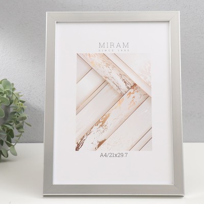 Фоторамка для фото 21×29.7 см (А4) «МИРАМ», пластик, серебро, (пластиковый экран)