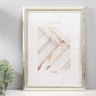 Фоторамка для фото 25×35 см «МИРАМ», пластик, серебро, (пластиковый экран)