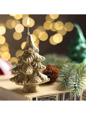 Свеча декоративная «Ёлочка новогодняя», 7 см, золотая (комплект 2 шт)