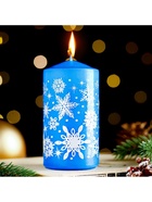 Свеча-цилиндр новогодняя «Снежинки», 5×10 см, синяя с серебром, МИКС - Фото 2