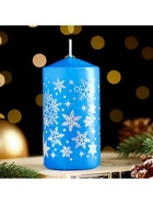 Свеча-цилиндр новогодняя «Снежинки», 5×10 см, синяя с серебром, МИКС - Фото 3