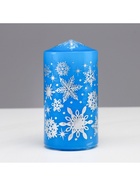 Свеча-цилиндр новогодняя «Снежинки», 5×10 см, синяя с серебром, МИКС - Фото 4