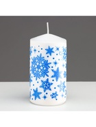 Свеча-цилиндр новогодняя «Снежинки», 5×10 см, белая с синим - Фото 4