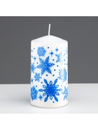 Свеча-цилиндр новогодняя «Снежинки», 5×10 см, белая с синим - Фото 5