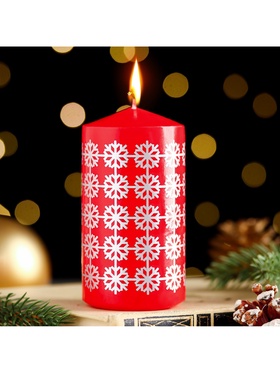 Свеча-цилиндр «Ёлочные шары», 5×10 см, красная с серебром