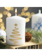 Свеча-цилиндр «Ёлочка», 5.6×8 см, белая с золотом - Фото 2