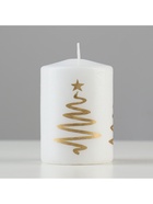 Свеча-цилиндр «Ёлочка», 5.6×8 см, белая с золотом - Фото 3