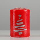 Свеча-цилиндр «Ёлочка», 5.6×8 см, красная с серебром - Фото 2
