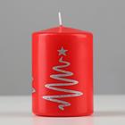 Свеча-цилиндр «Ёлочка», 5.6×8 см, красная с серебром - Фото 3