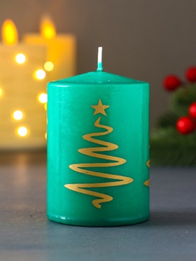 Свеча-цилиндр «Ёлочка», 5.6×8 см, зелёная