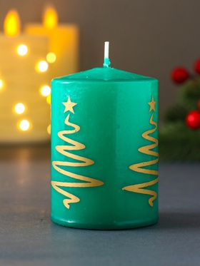 Свеча-цилиндр «Ёлочка», 5.6×8 см, зелёная