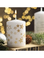Свеча-цилиндр с узорами «Звезды», 5.6×8 см, белая с золотым - Фото 3