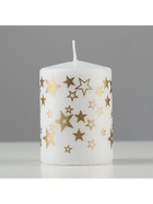 Свеча-цилиндр с узорами «Звезды», 5.6×8 см, белая с золотым - Фото 1