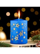Свеча-цилиндр с узорами «Звезды», 5.6×8 см, синяя с золотым - Фото 2