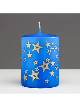 Свеча-цилиндр с узорами «Звезды», 5.6×8 см, синяя с золотым