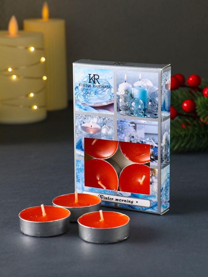 Набор ароматических свечей чайных, 6 шт., мандарин - Фото 1