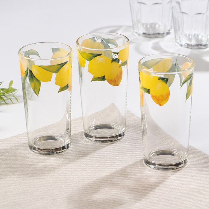 Набор стеклянных стаканов Доляна «Лимоны», 230 мл, 3 шт - Фото 1