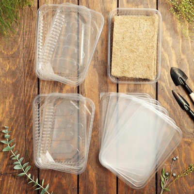 Набор джутовых ковриков для микрозелени 5 шт. с боксами 5 шт. «Рецепты Дедушки Никиты» №1