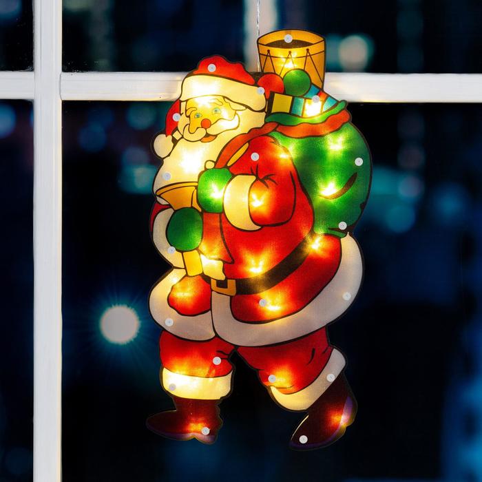 Светодиодная фигура на присоске «Дед Мороз» 22 × 44 см, пластик, батарейки АААх3 (не в комплекте), свечение тёплое белое - фото 1885189500