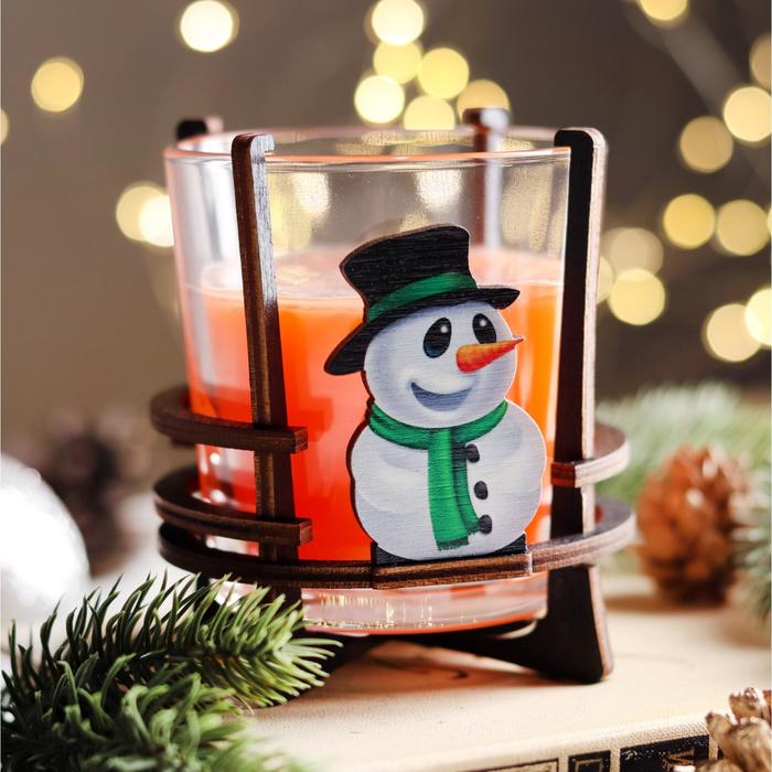 Свеча ароматическая в стакане на подставке "Снеговик", 10х9,5х9 см, апельсин - Фото 1