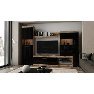 Гостиная «БАСТОН», 2805×2000×400 мм, дуб делано/черный глянец