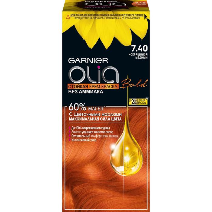 Крем-краска для волос Garnier Olia, тон 7.40 искрящийся медный - Фото 1