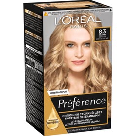 Краска для волос L'Oreal Preference, тон 8.3 Канны, Золотой Светло-Русый