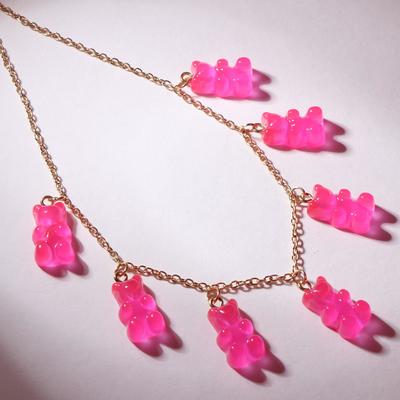 Колье «Мармеладные мишки» на тонкой цепочке, цвет матово-розовый в золоте, 35см