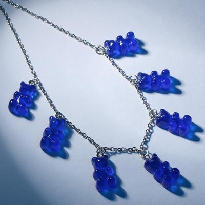 Колье «Мармеладные мишки» на тонкой цепочке, цвет матово-синий в серебре, 35см