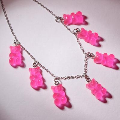 Колье «Мармеладные мишки» на тонкой цепочке, цвет матово-розовый в серебре, 35см