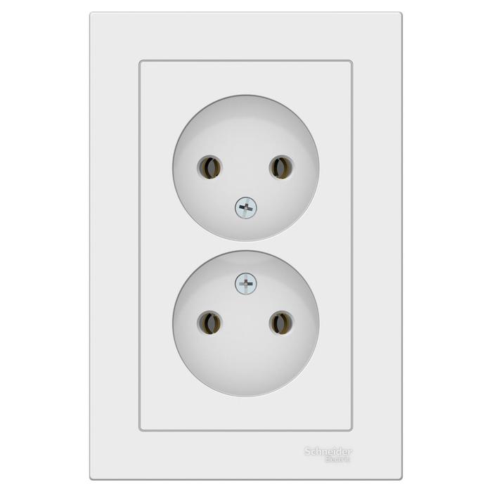 Розетка двойная SE ATLASDESIGN, 16 А, 250 В, встраиваемая, без з/к, IP20, белая, ATN000120 - Фото 1