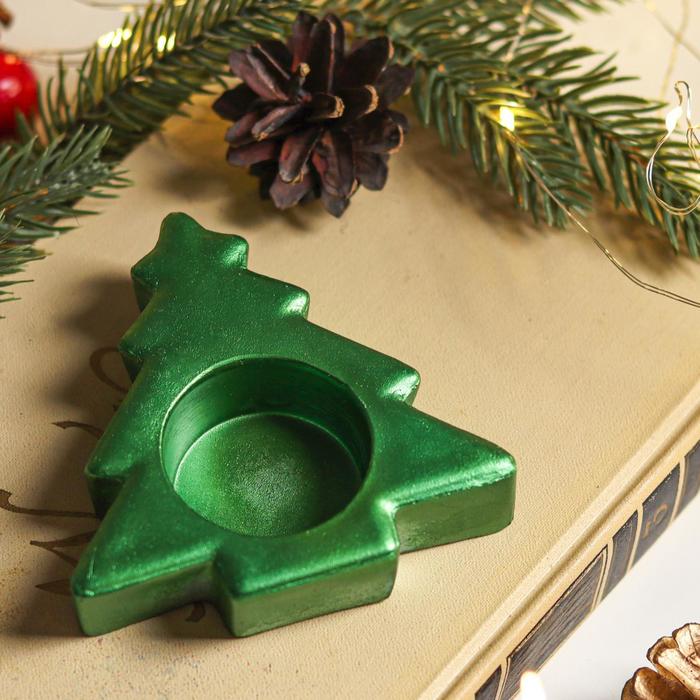 Подсвечник на 1 свечу «Ёлочка», 2.5×9 см, зелёный металлик - Фото 1