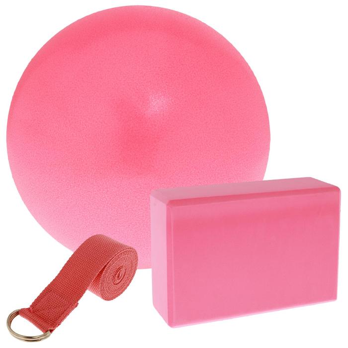 Набор для йоги: блок, ремень, мяч, цвет розовый, уценка - Фото 1