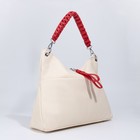 Сумка-мешок, отдел на молнии, 3 наружных кармана, длинный ремень, цвет бежевый/красный - фото 21304667