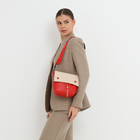 Сумка-мессенджер на магните, длинный ремень, цвет красный/бежевый - фото 24072529