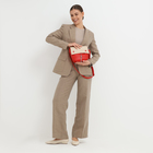 Сумка-мессенджер на магните, длинный ремень, цвет красный/бежевый - фото 24072532