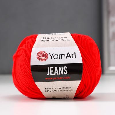 Пряжа для вязания спицами, крючком YarnArt, Jeans, 55% хлопок, 45% акрил, 160 м/50 г, (90 яр. вишня)
