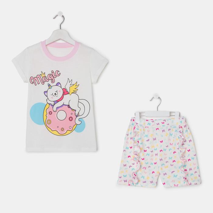 Пижама для девочки, цвет молочный/розовый, рост 110-116 см (38) - Фото 1
