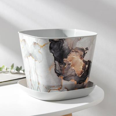 Горшок с поддоном «Мрамор», 3.7 л, пластиковый, светло-серый