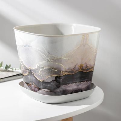 Горшок для цветов с поддоном «Мрамор», 5 л, пластиковый, светло-серый